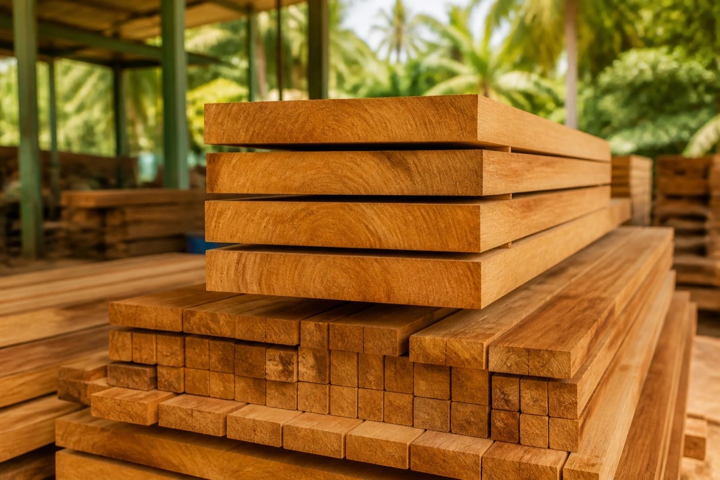 Tablas de madera de teca listas para comercialización